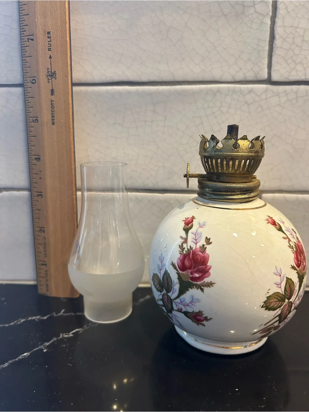 Vintage Chadwick Floral Ceramic Oil Lamp - Japan Circa - 1950-1960